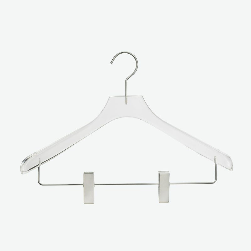 アクリルハンガー　メンズスーツハンガー　クリップ付き 透明 W420cm T4cm